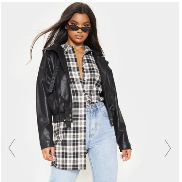 BLACK OVERSIZED 80'S STYLE LEATHER BIKER - Picture 4 of 4